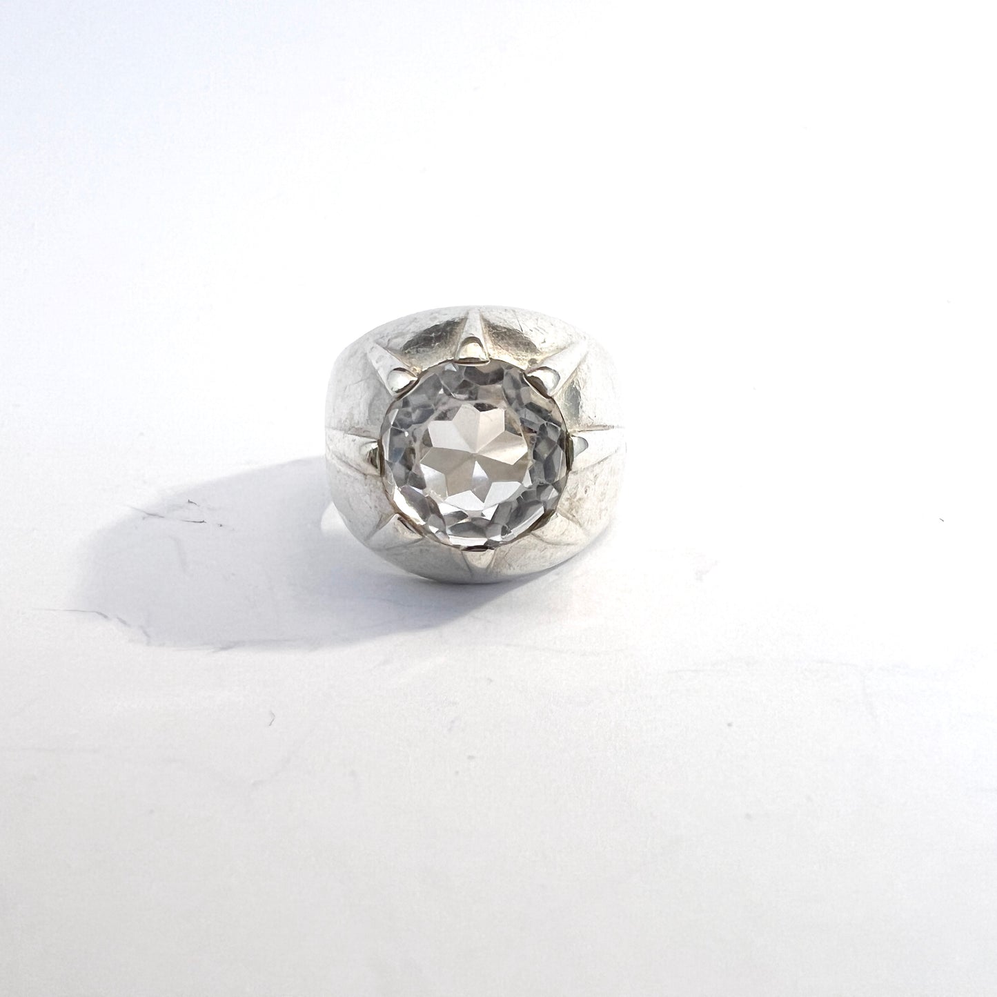 Bengt Hallberg, Sweden 1963. Vintage Modernist Sterling Silver Rock Crystal Ring.