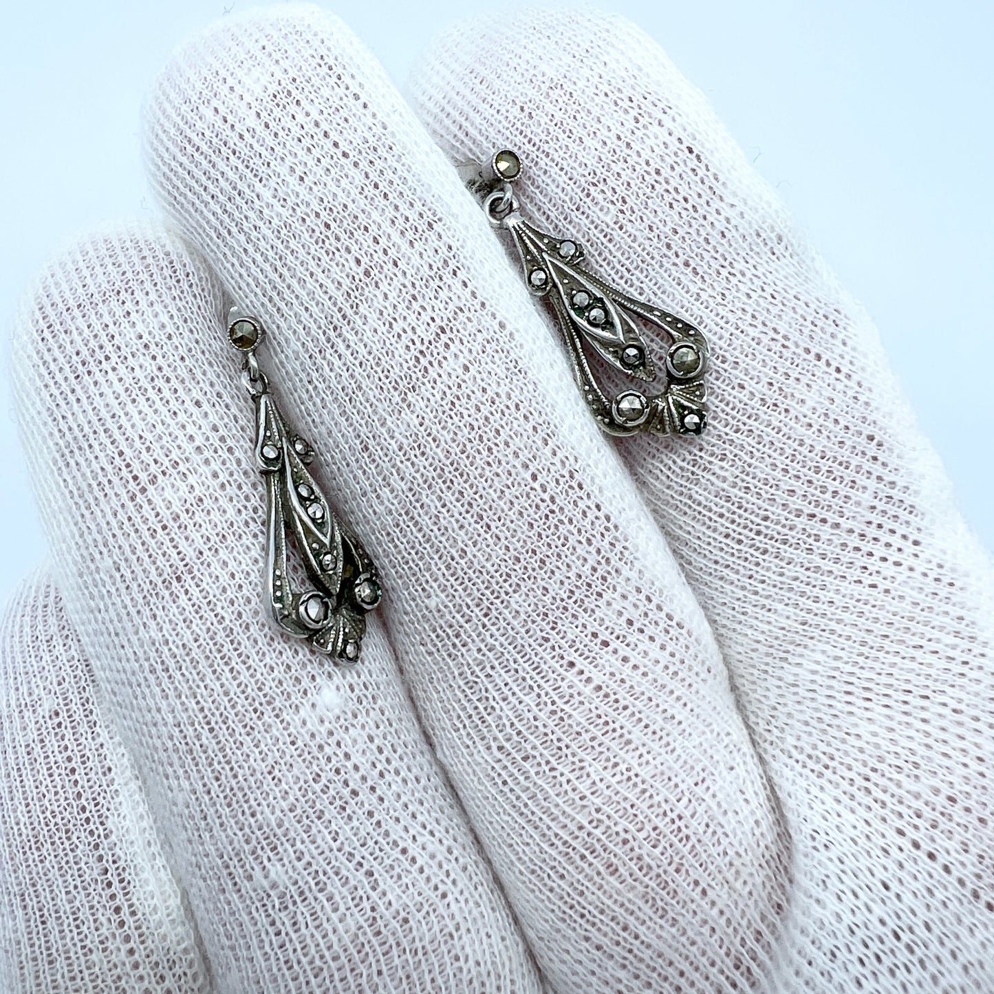 Vintage 1930-40s. Solid 835 Silver Marcasite Earrings.