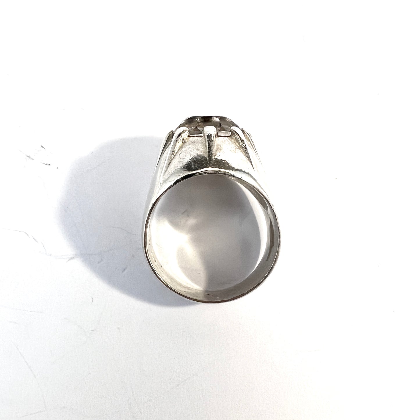 Bengt Hallberg, Sweden 1963. Vintage Modernist Sterling Silver Rock Crystal Ring.