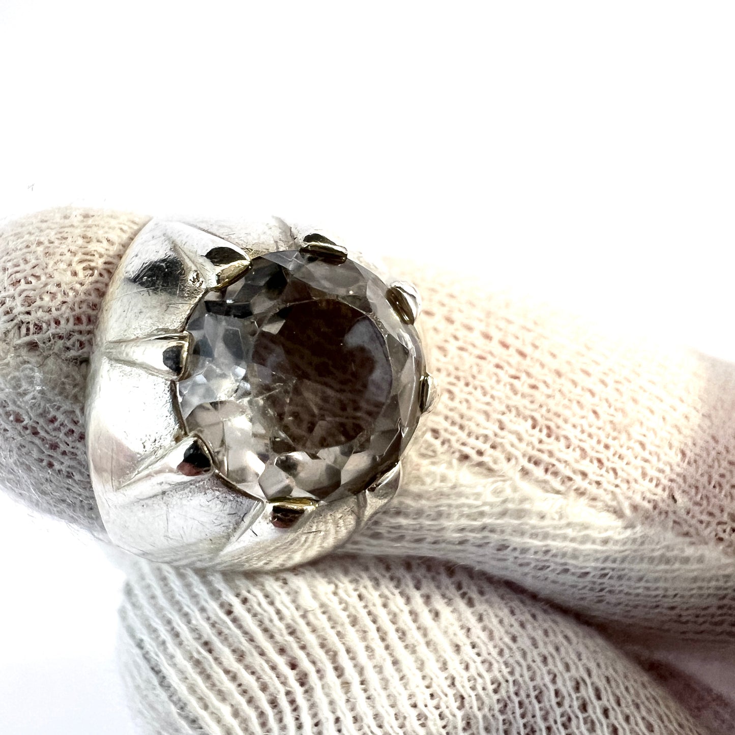 Bengt Hallberg, Sweden 1963. Vintage Modernist Sterling Silver Rock Crystal Ring.