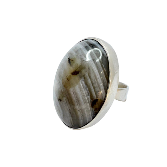 Gert Thysell for GUSSI, Sweden 1966. Bold Vintage Silver Agate Ring.