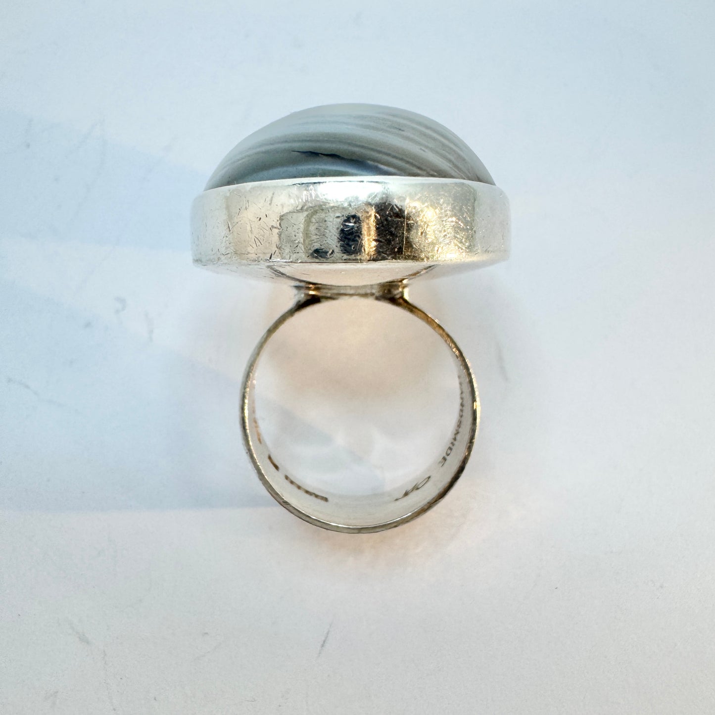 Gert Thysell for GUSSI, Sweden 1966. Bold Vintage Silver Agate Ring.