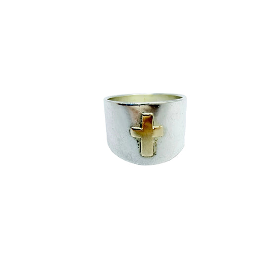 Torbjörn Gruner, Sweden 1986. Vintage Sterling Silver 18k Gold Cross Ring.