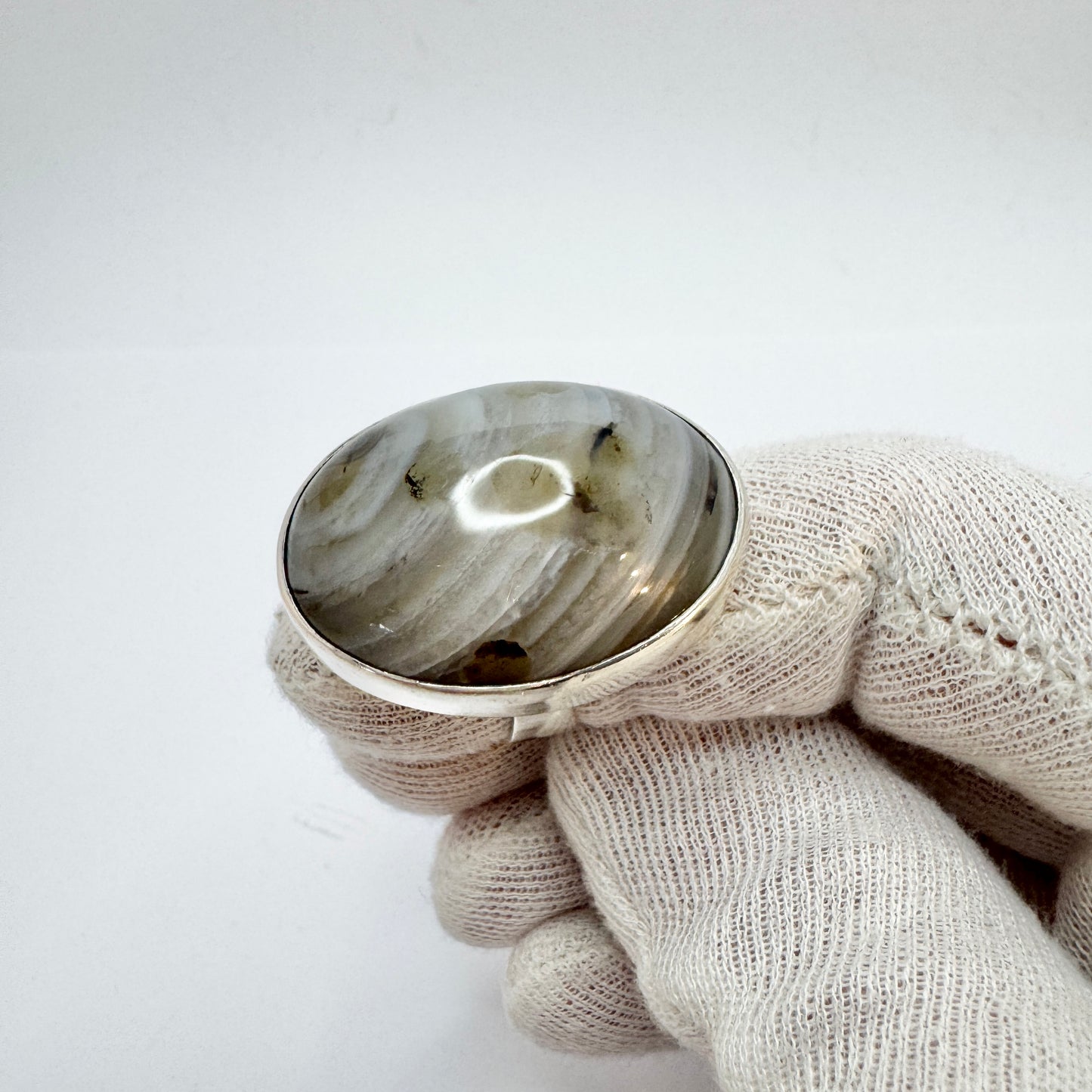 Gert Thysell for GUSSI, Sweden 1966. Bold Vintage Silver Agate Ring.