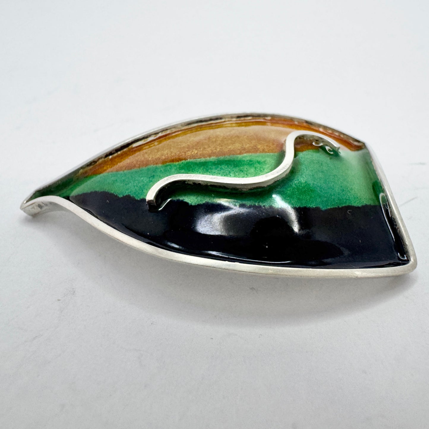 Jonsson, Sweden 1956. Vintage Sterling Silver Enamel Brooch. Signed.