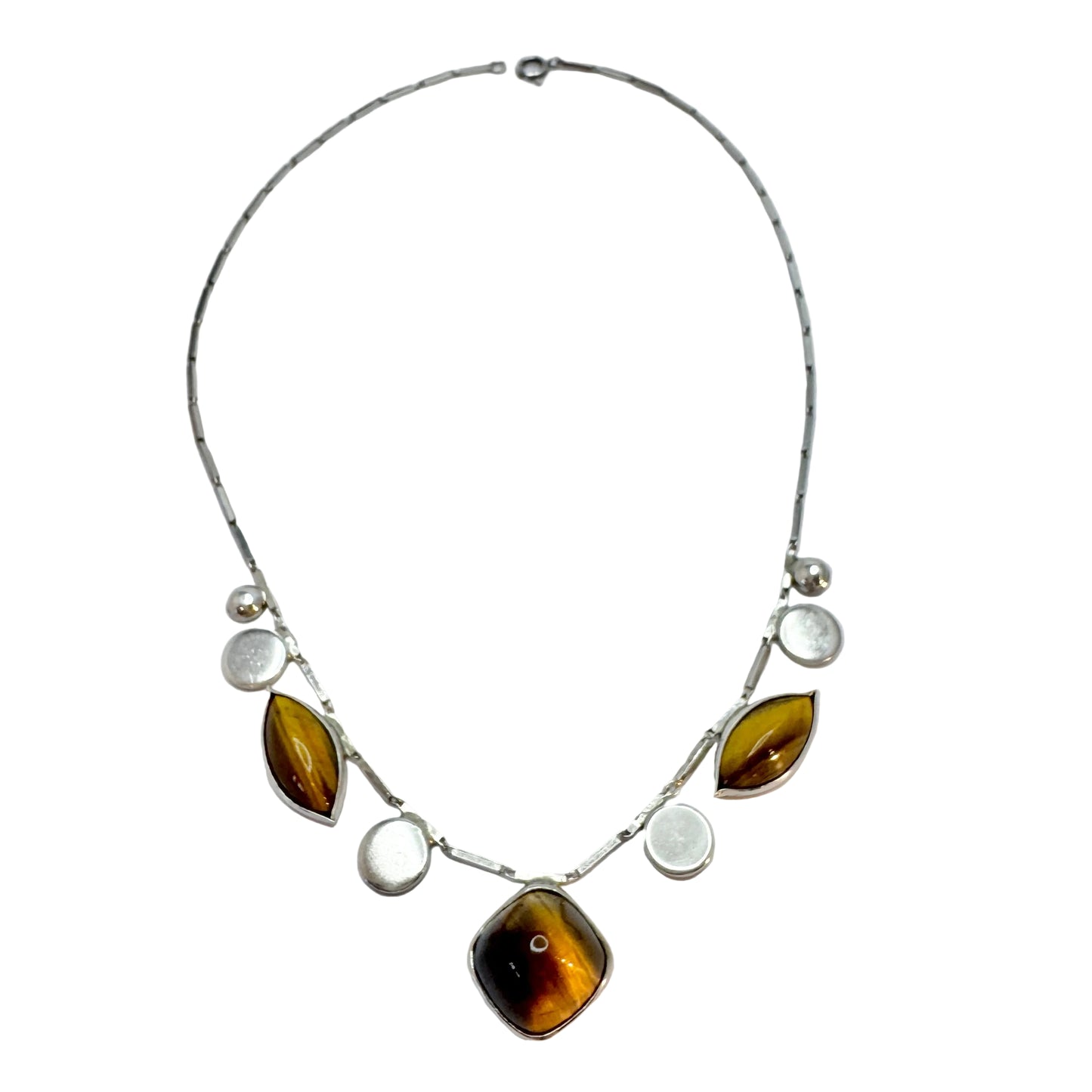 Kaplan, Sweden 1961. Vintage Sterling Silver Tiger's Eye Necklac.e
