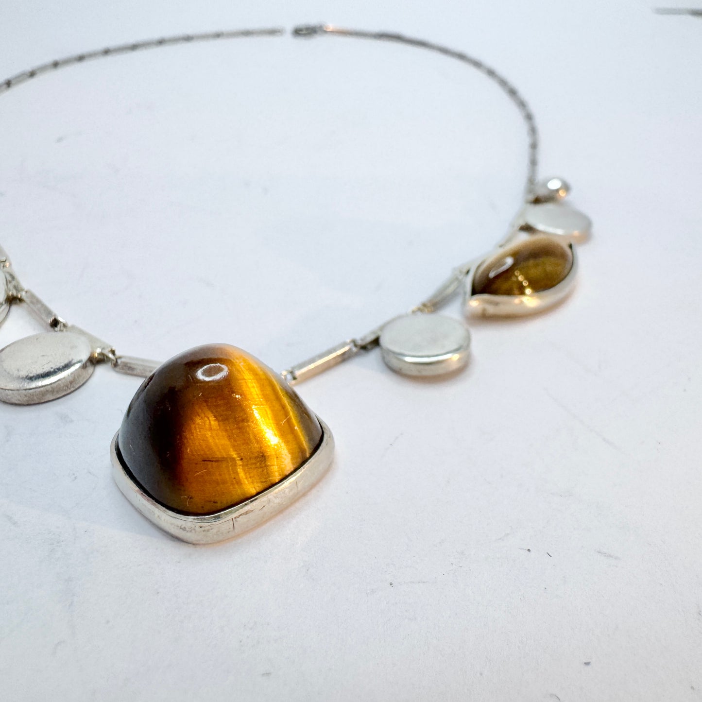 Kaplan, Sweden 1961. Vintage Sterling Silver Tiger's Eye Necklac.e