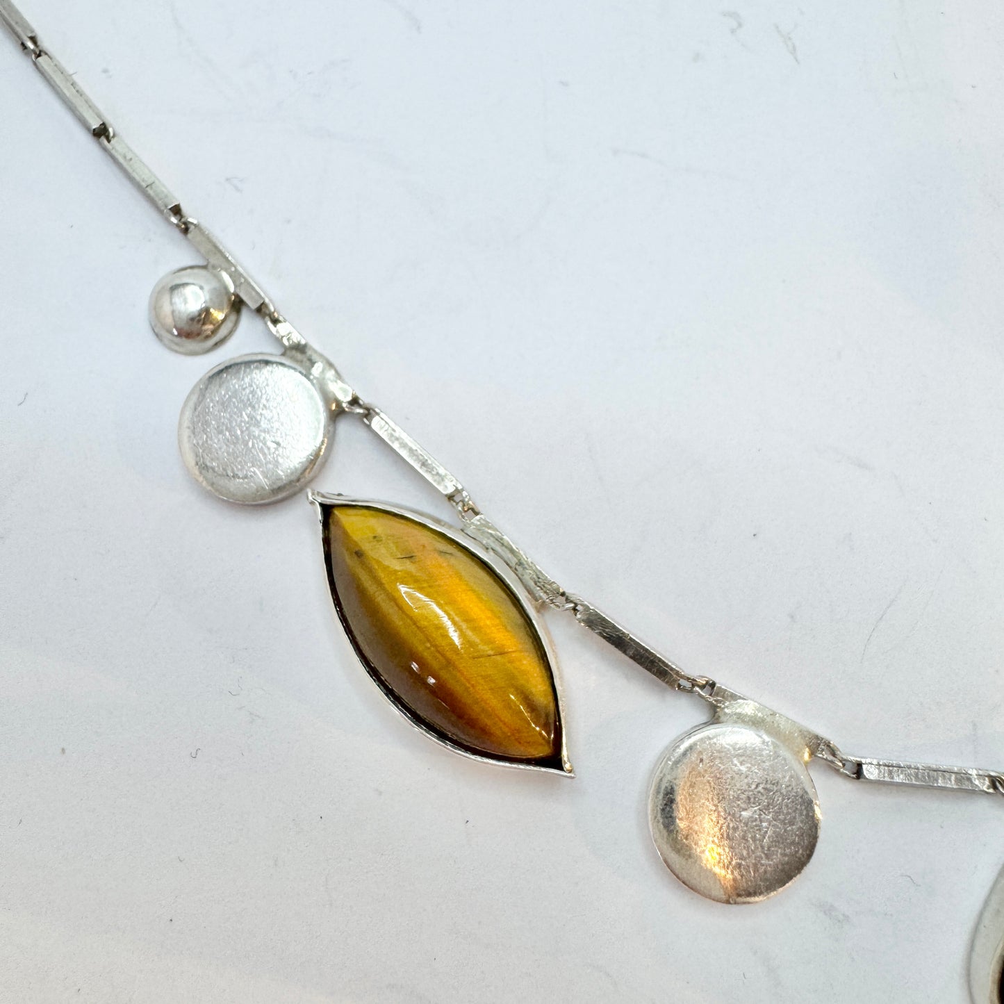 Kaplan, Sweden 1961. Vintage Sterling Silver Tiger's Eye Necklac.e