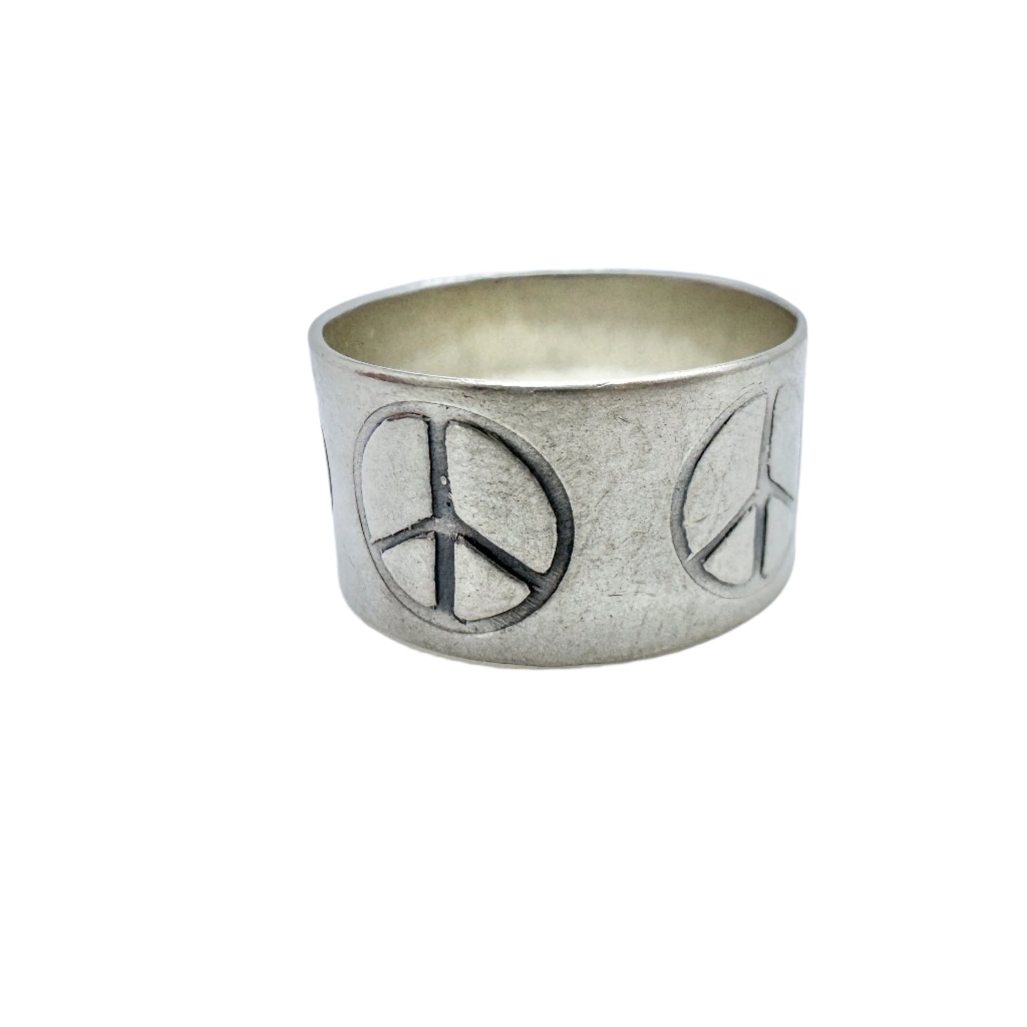 Victor Janson, Sweden 1972. Vintage Sterling Silver Peace Sign Hippie Ring Band.