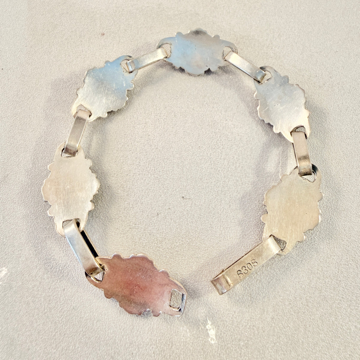 VIntage ca 1940s Solid Silver Green Calcite Bracelet. Possibly Denmark.