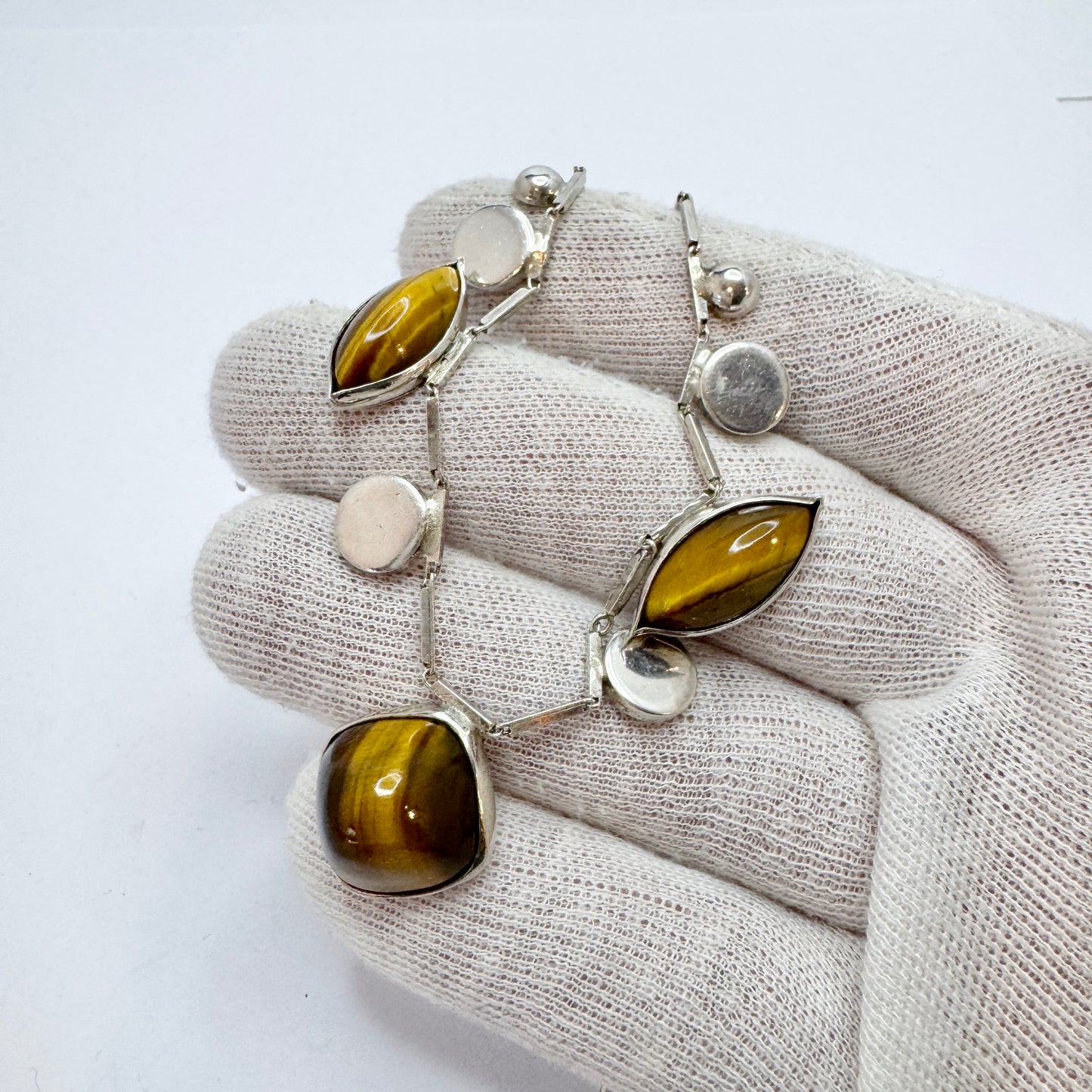 Kaplan, Sweden 1961. Vintage Sterling Silver Tiger's Eye Necklac.e