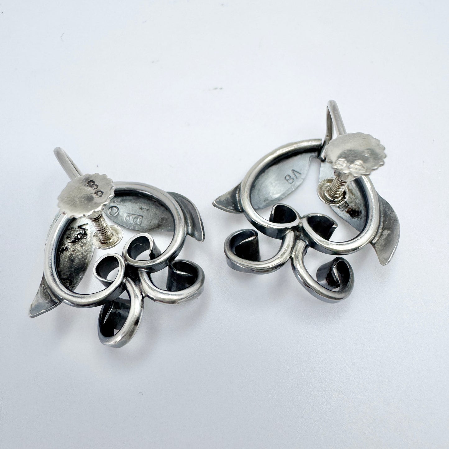 Ella Hansen, Sweden 1947. Vintage Sterling Silver Earrings.