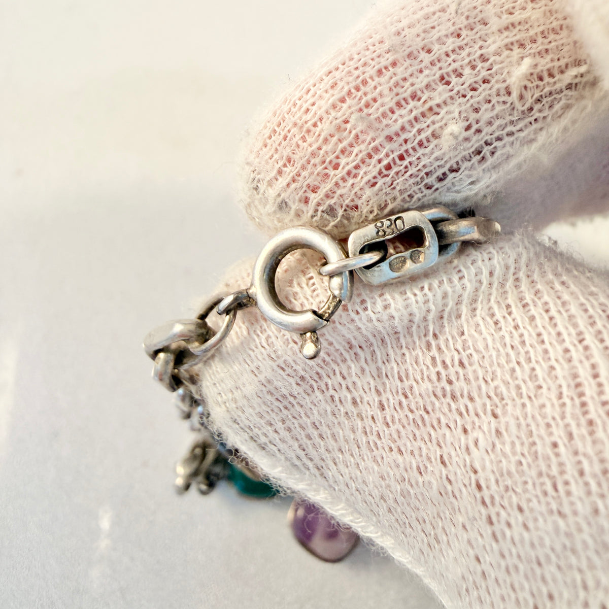Vintage ca 1960s Solid Silver Multi Quartz Stone Bracelet.