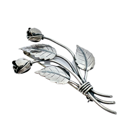 Christian Fogh, Denmark 1950s. Vintage Sterling Silver Flower Brooch.