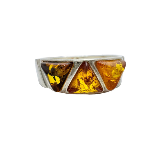 Vintage Sterling Silver Amber Band Ring.