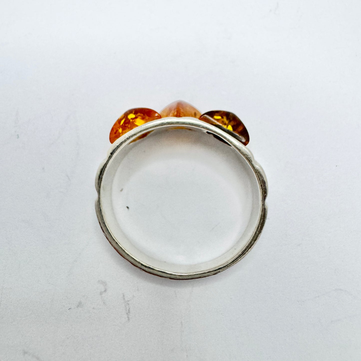 Vintage Sterling Silver Amber Band Ring.