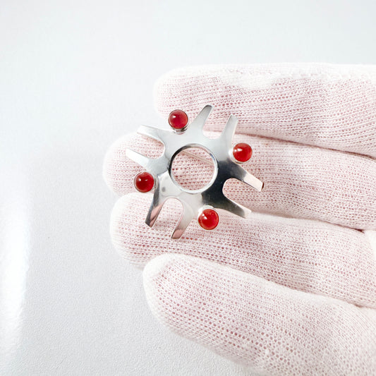 Salovaara, Finland. Vintage Sterling Silver Carnelian Brooch.