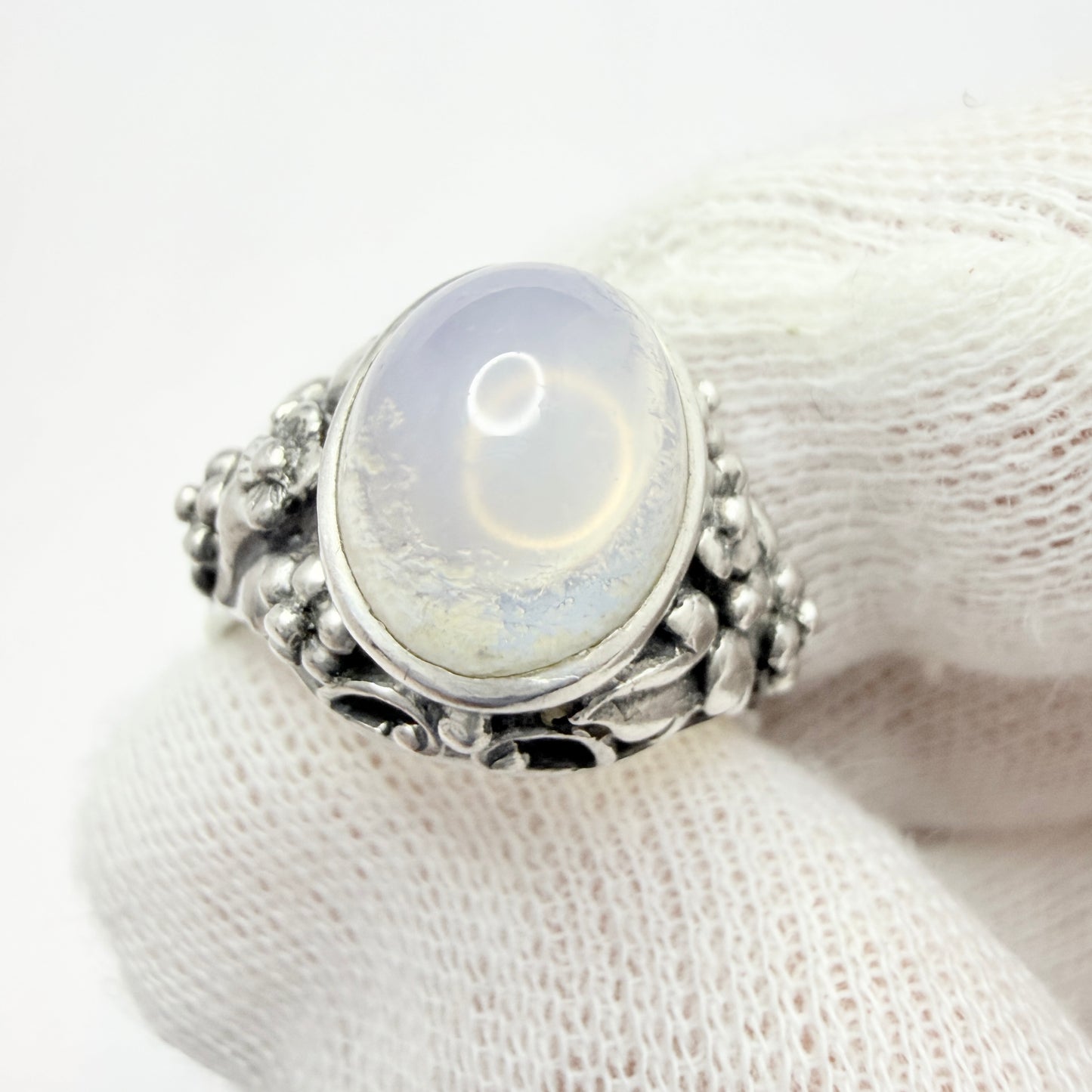 Sweden year 1954. Vintage Solid Silver Moonstone Ring.