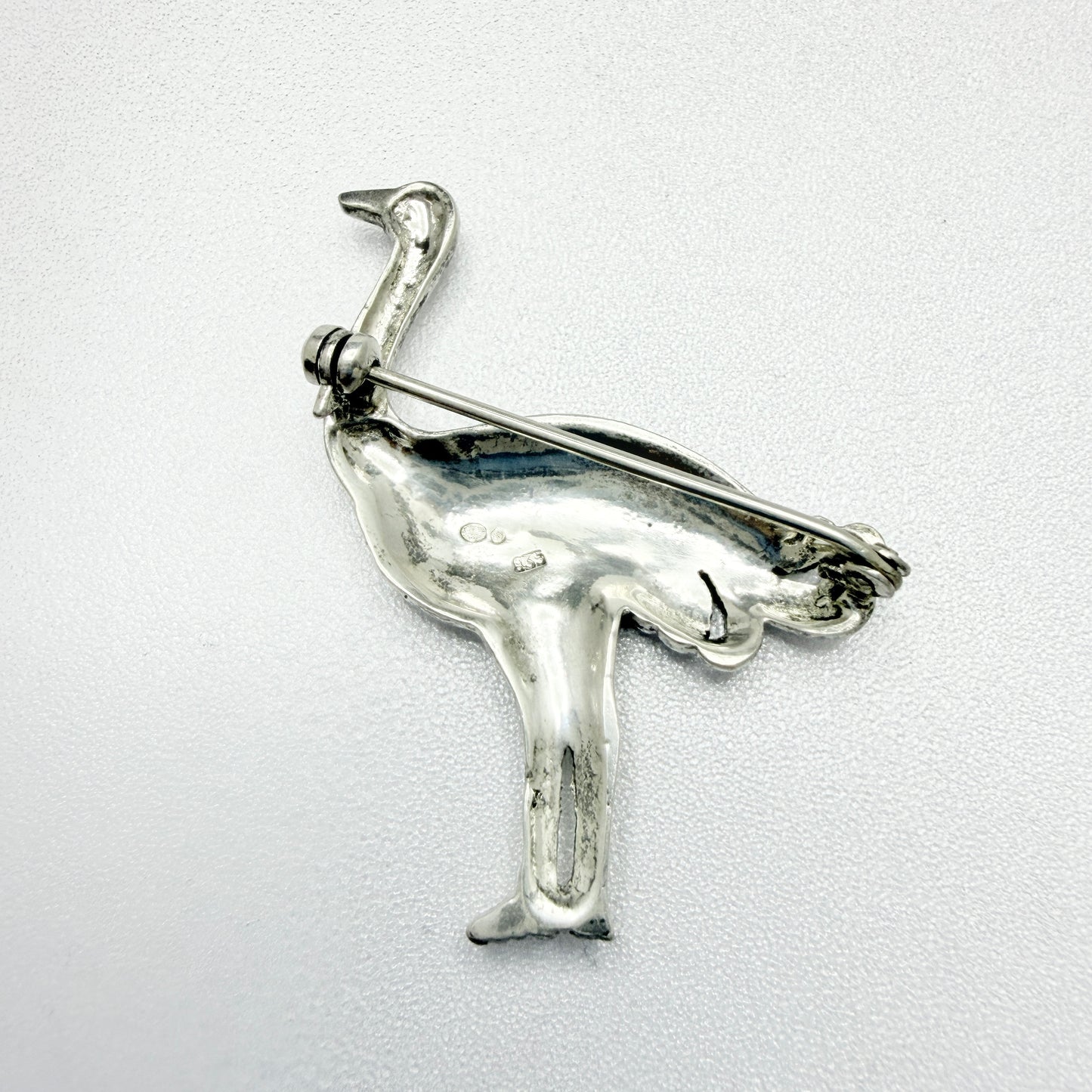 Vintage c 1950s. Solid Silver Novelty Ostrich Bird Brooch.