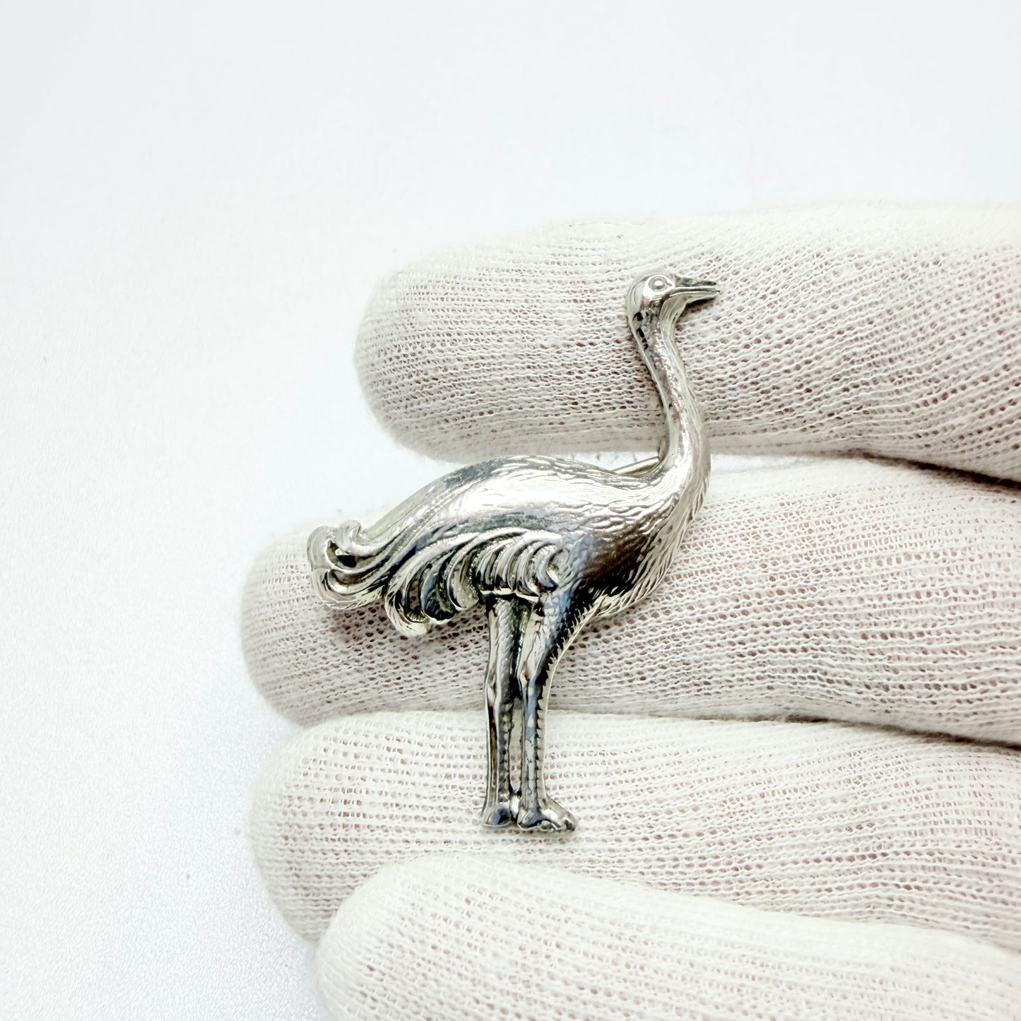 Vintage c 1950s. Solid Silver Novelty Ostrich Bird Brooch.