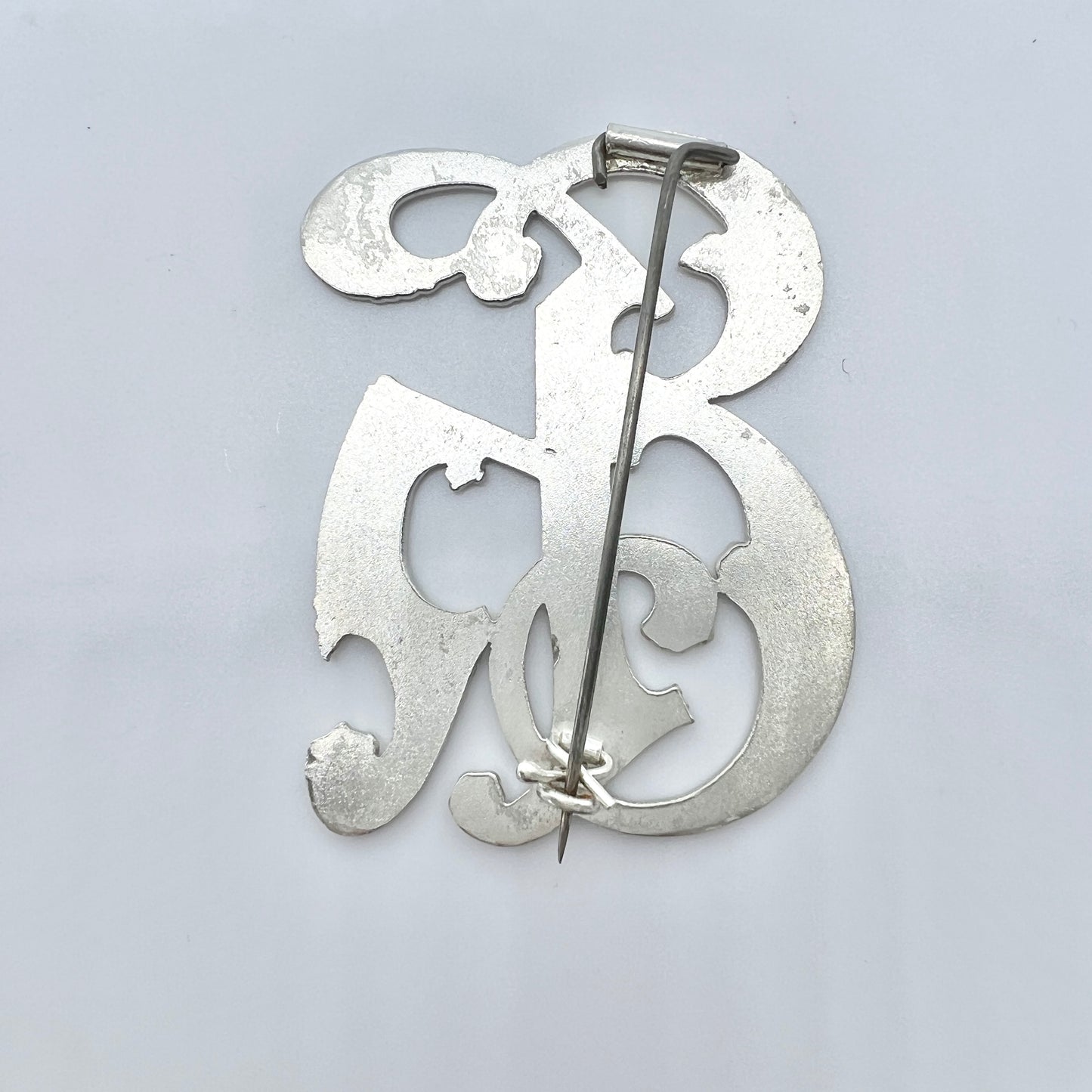Antique Edwardian Solid Silver Monogram Brooch.