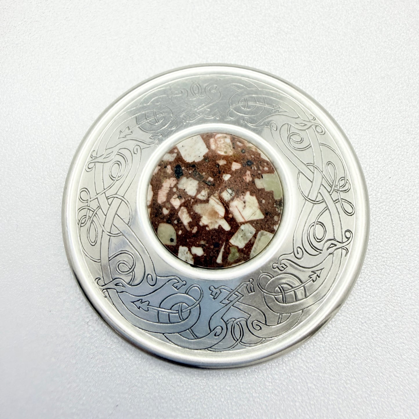 Stenlya, Sweden 1971. Vintage Sterling Silver Porphyry Dragestil Brooch Pendant.