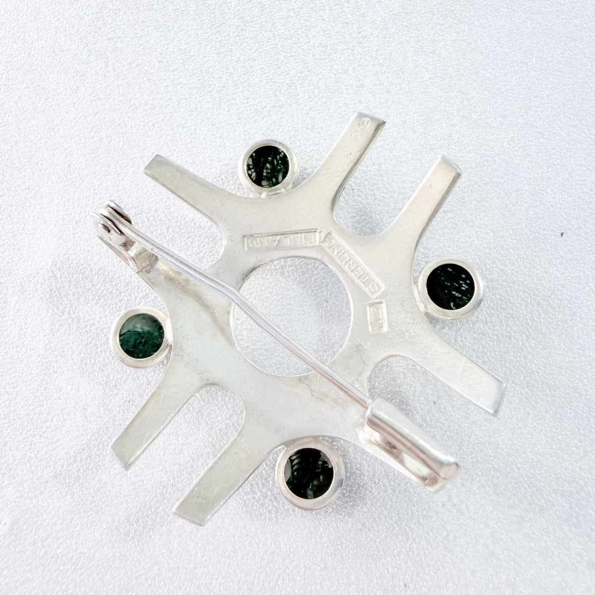 Salovaara, Finland. Vintage Sterling Silver Moss Agate Brooch.