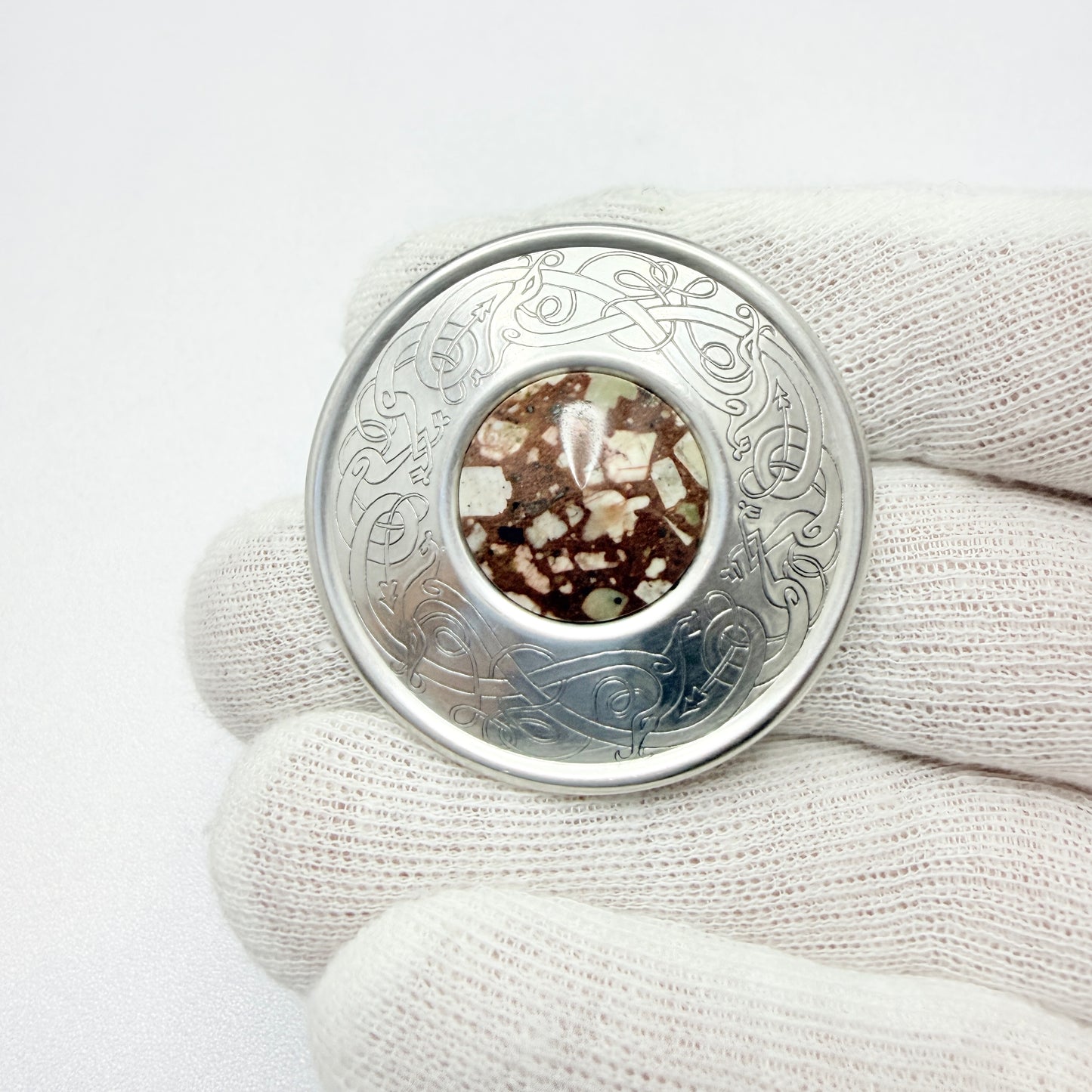 Stenlya, Sweden 1971. Vintage Sterling Silver Porphyry Dragestil Brooch Pendant.