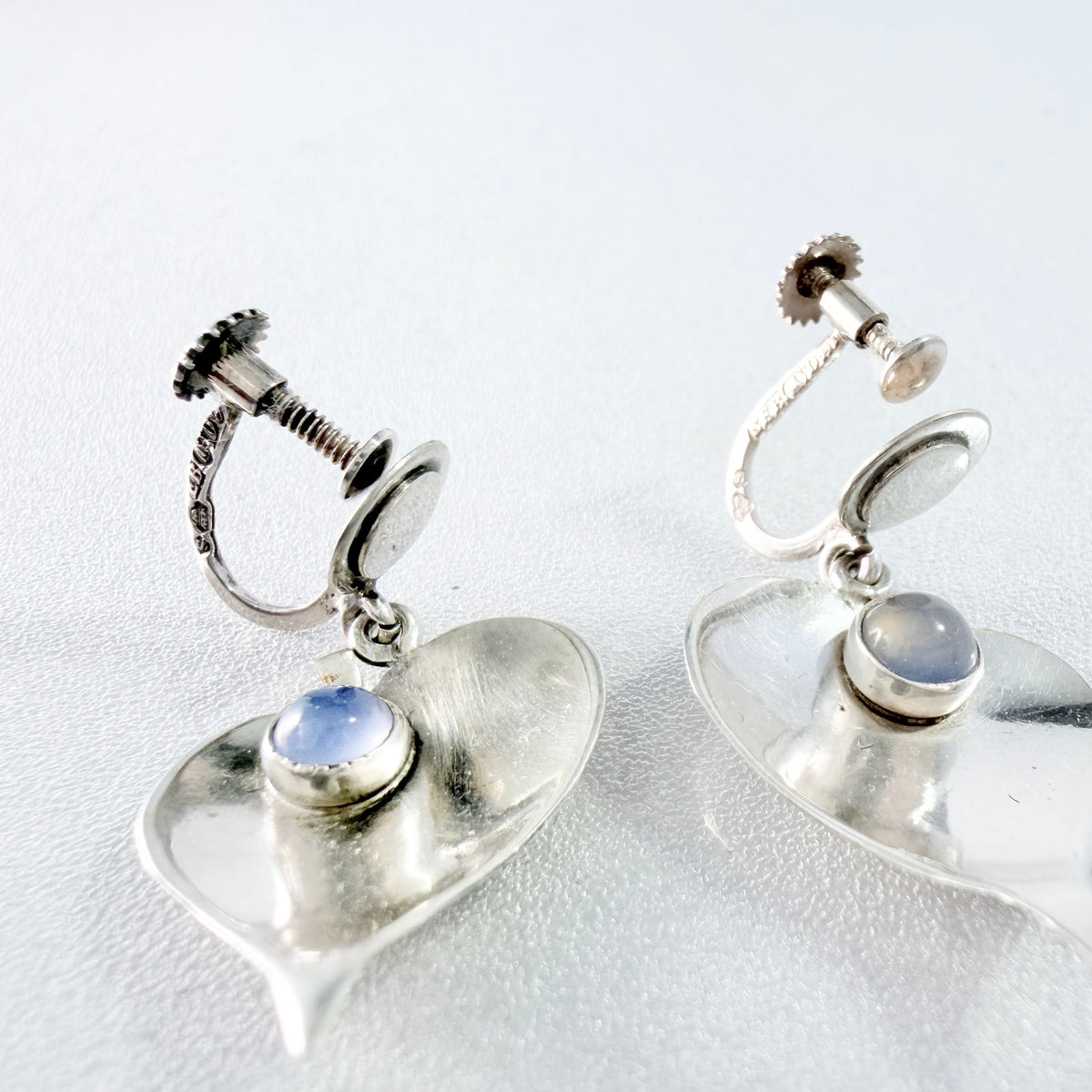 Elsbri, Sweden 1954. Vintage Sterling Silver Chalcedony Earrings.