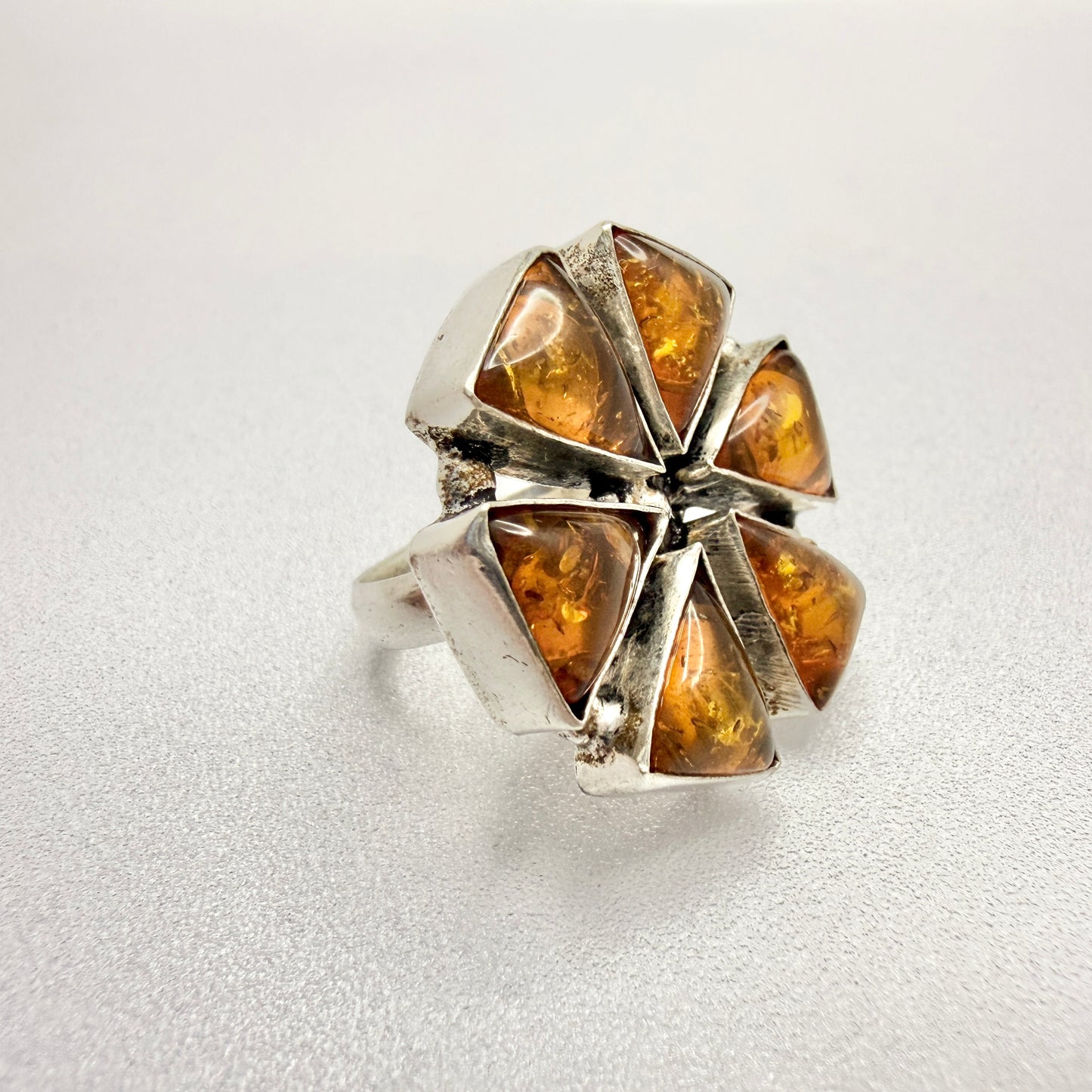 Bold Vintage Sterling Silver Amber Ring.