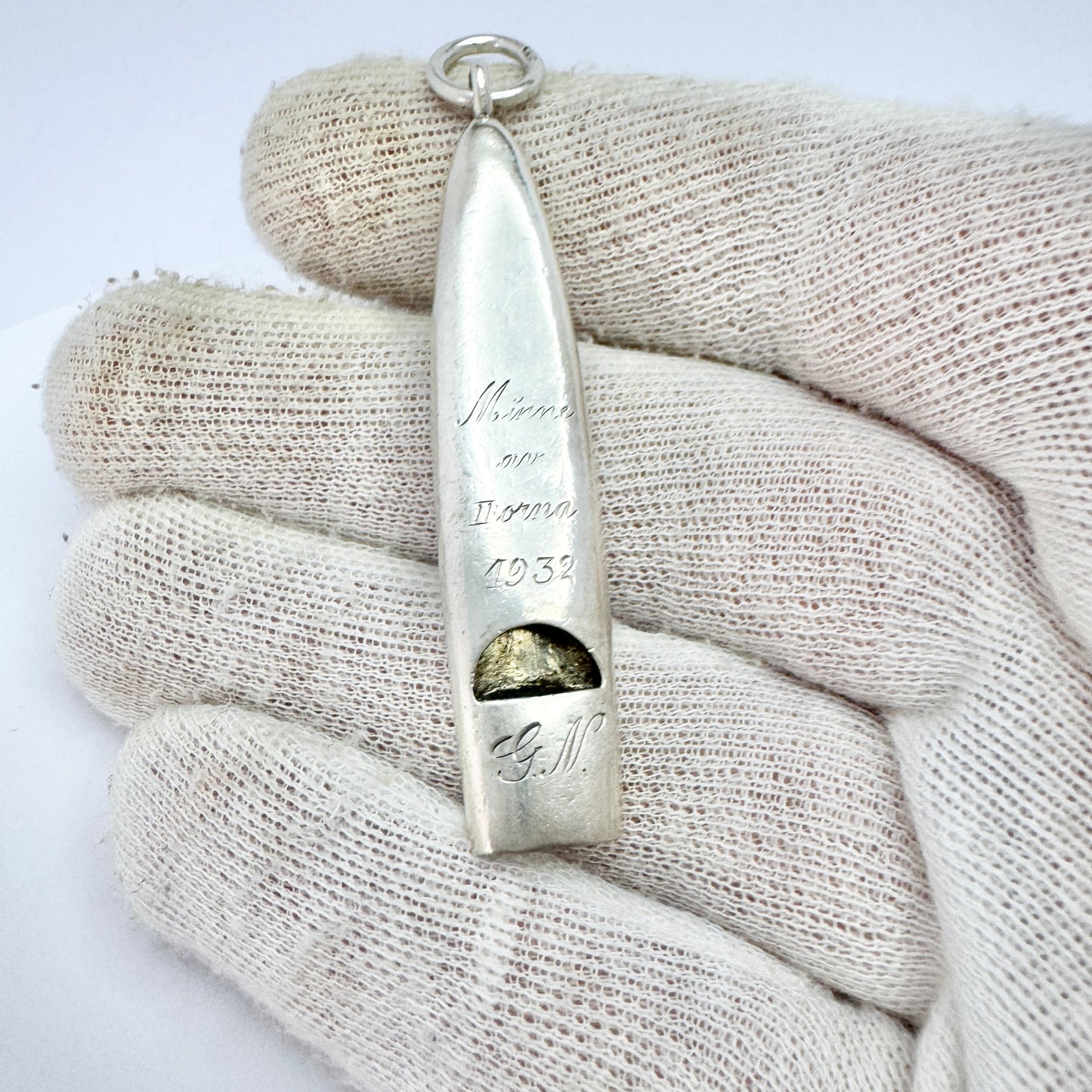 Sweden 1932. Vintage Solid 900 Silver Whistle Pendant.