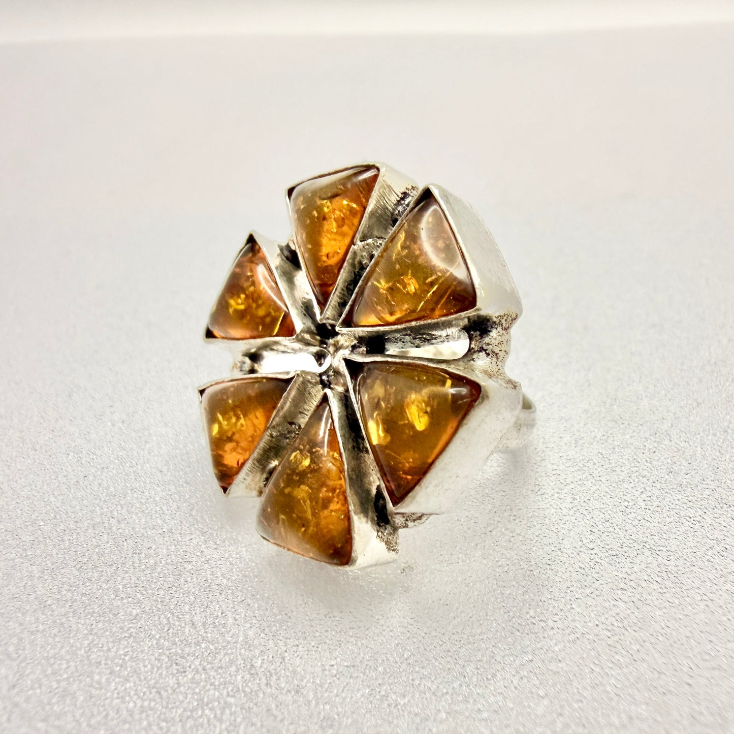 Bold Vintage Sterling Silver Amber Ring.