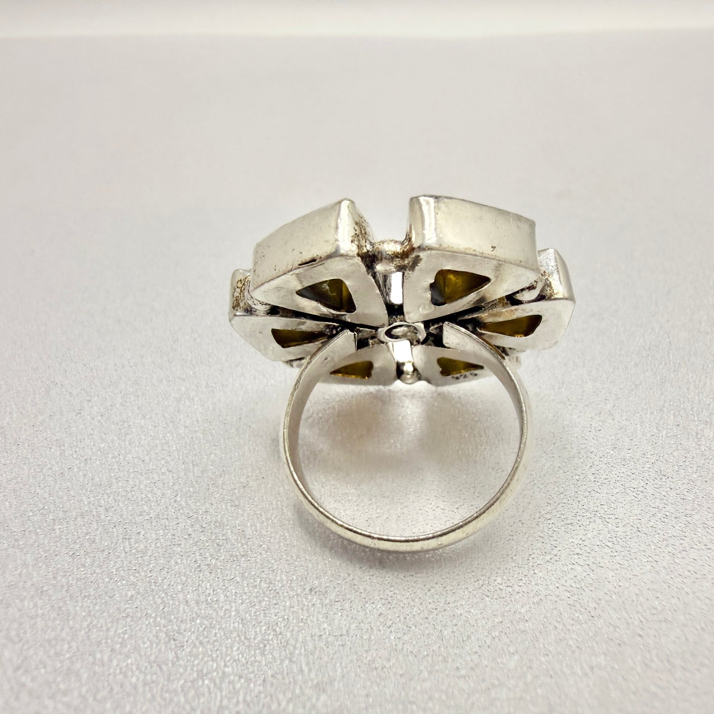 Bold Vintage Sterling Silver Amber Ring.