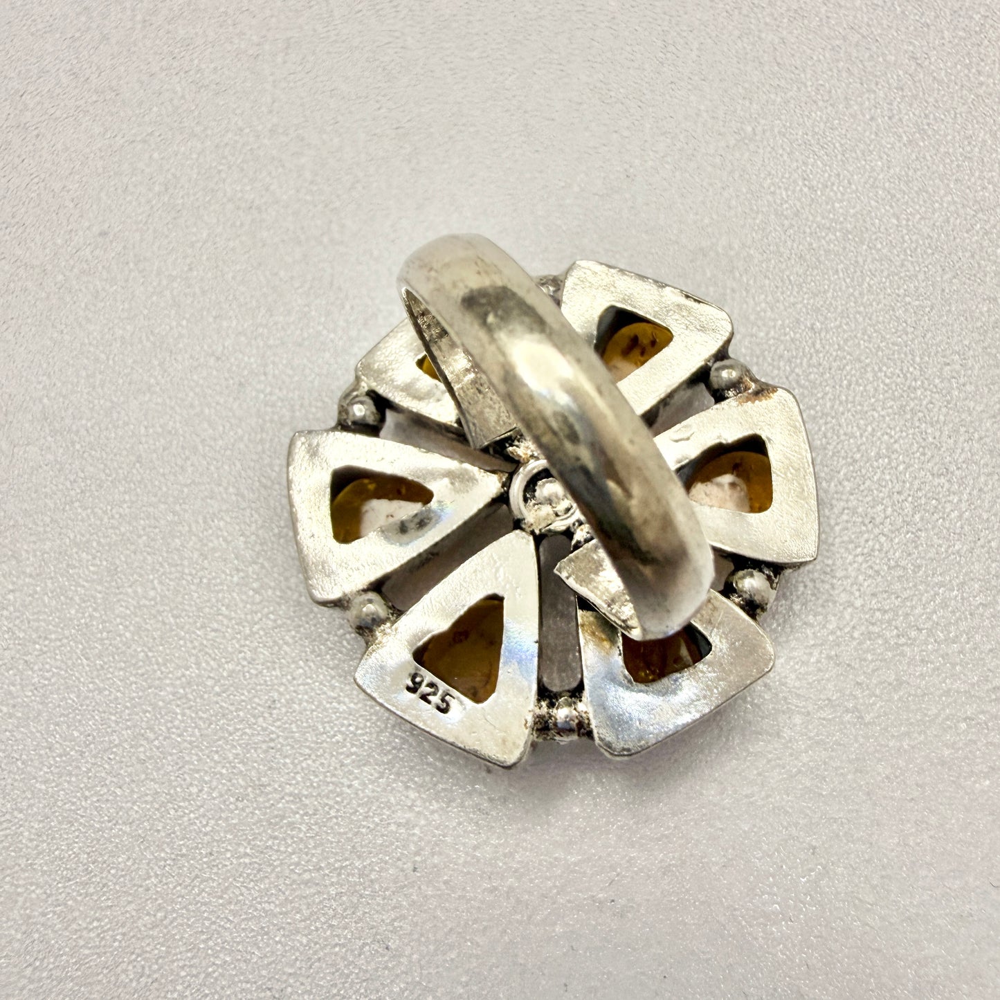 Bold Vintage Sterling Silver Amber Ring.