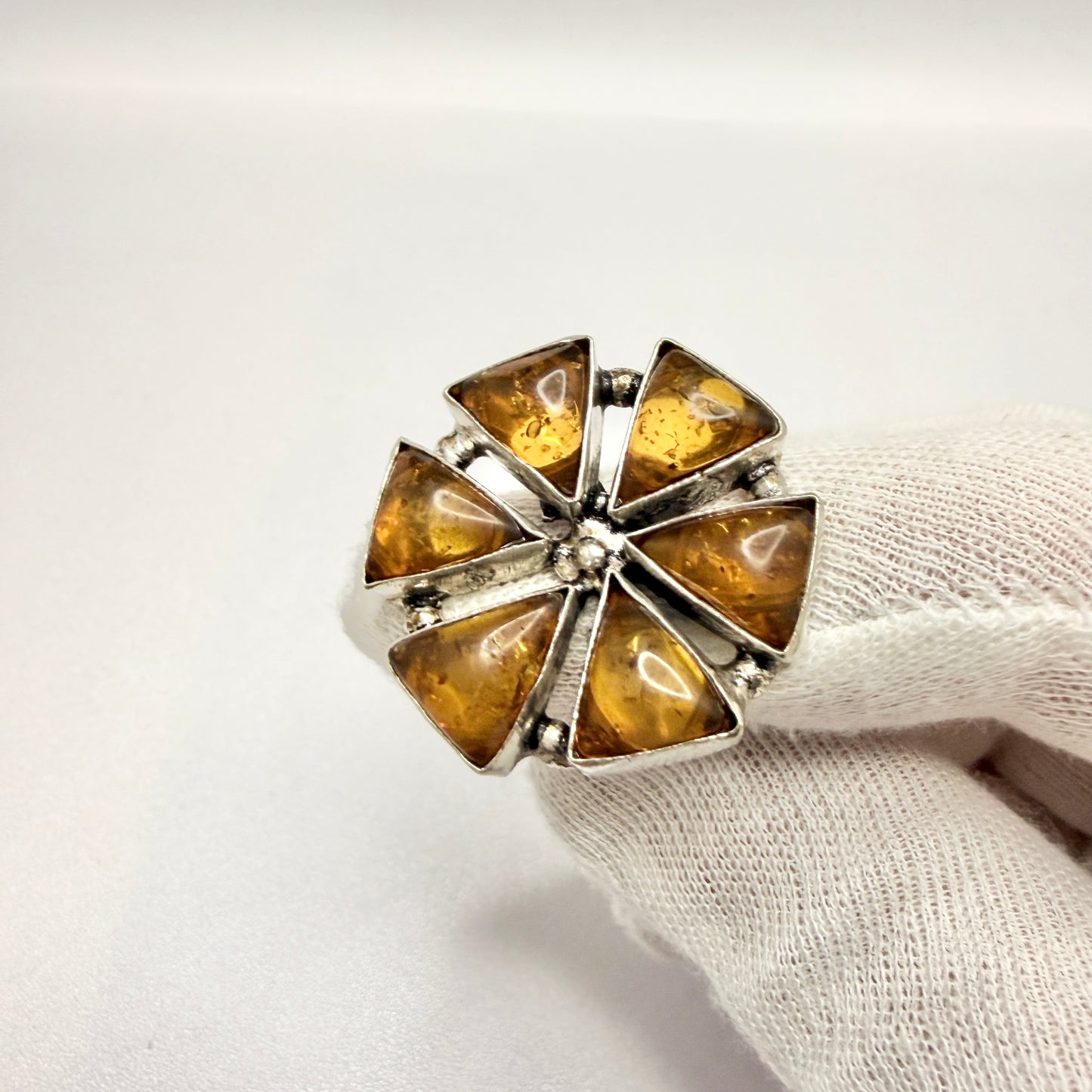 Bold Vintage Sterling Silver Amber Ring.