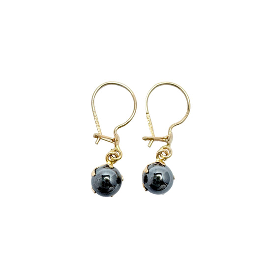 Finland. Vintage 14k Gold Hematite Earrings.