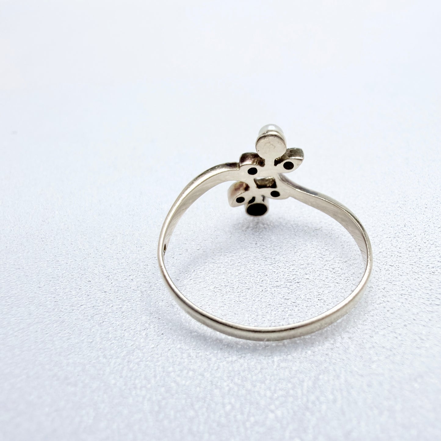 Eastern Europe mid 1900s. Vintage 14k Gold Diamond Sapphire and Pearl Ring.