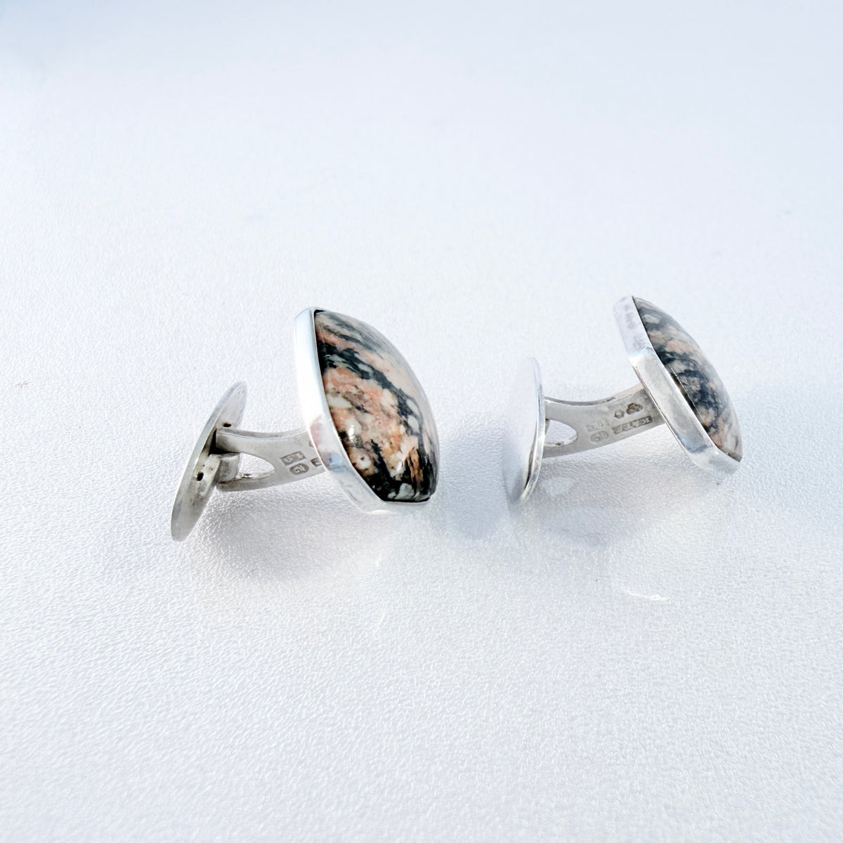 Ceson, Sweden 1961. Vintage Solid Silver Granite Cufflinks.
