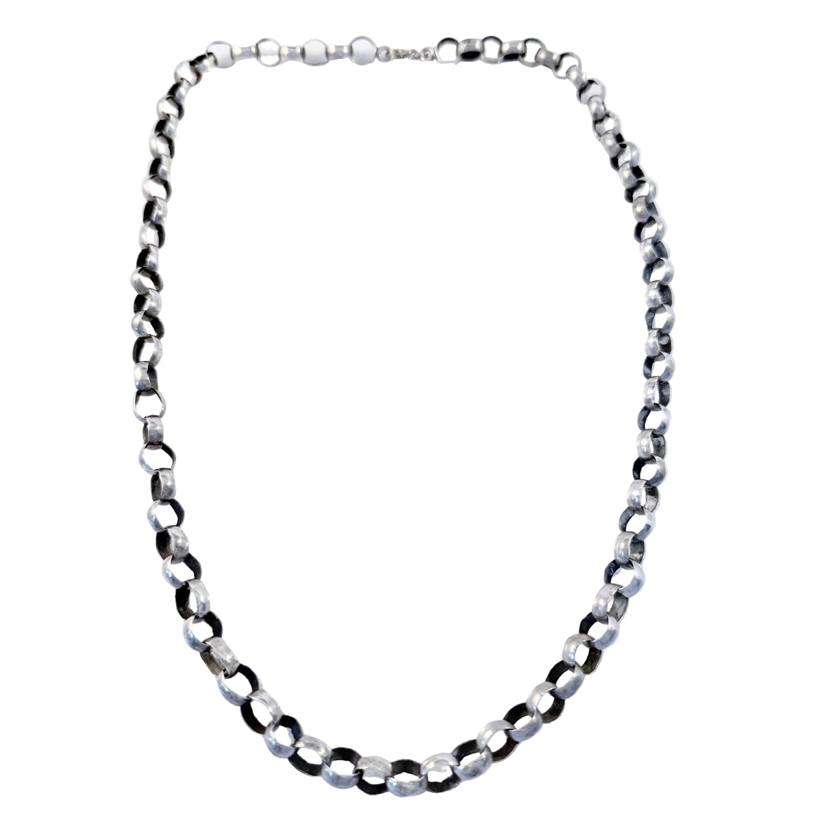 Frans Holm, Sweden 1862. Antique Solid Silver Hand-soldered Chain Necklace.