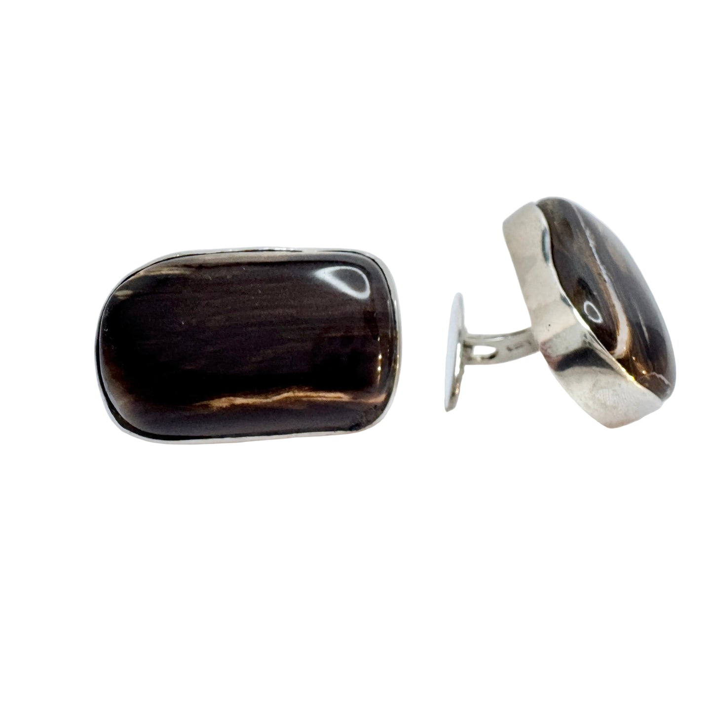 Vintage 1970s Very Large Sterling Silver Agate Cufflinks. Prob Denmark.