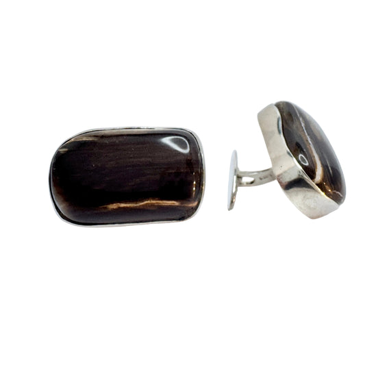 Vintage 1970s Very Large Sterling Silver Agate Cufflinks. Prob Denmark.