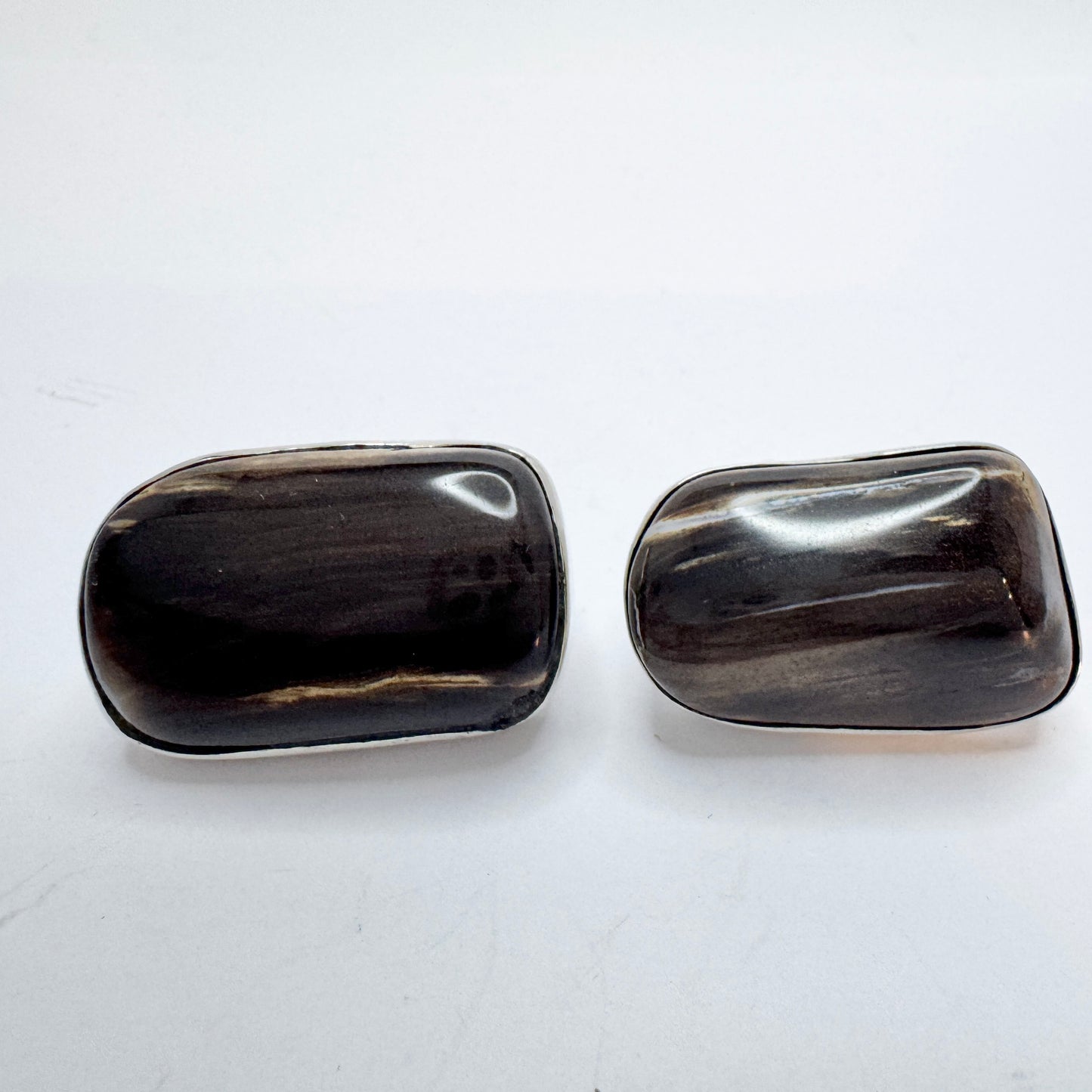 Vintage 1970s Very Large Sterling Silver Agate Cufflinks. Prob Denmark.