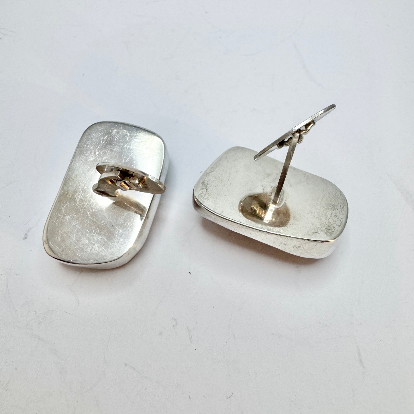 Vintage 1970s Very Large Sterling Silver Agate Cufflinks. Prob Denmark.