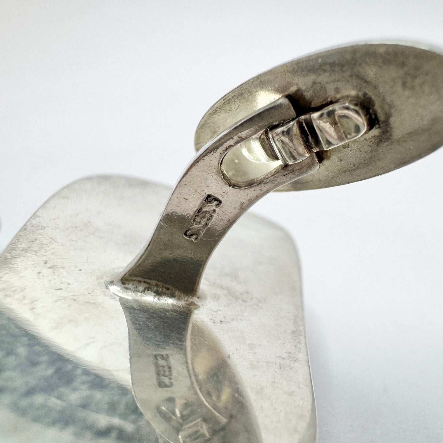 Vintage 1970s Very Large Sterling Silver Agate Cufflinks. Prob Denmark.