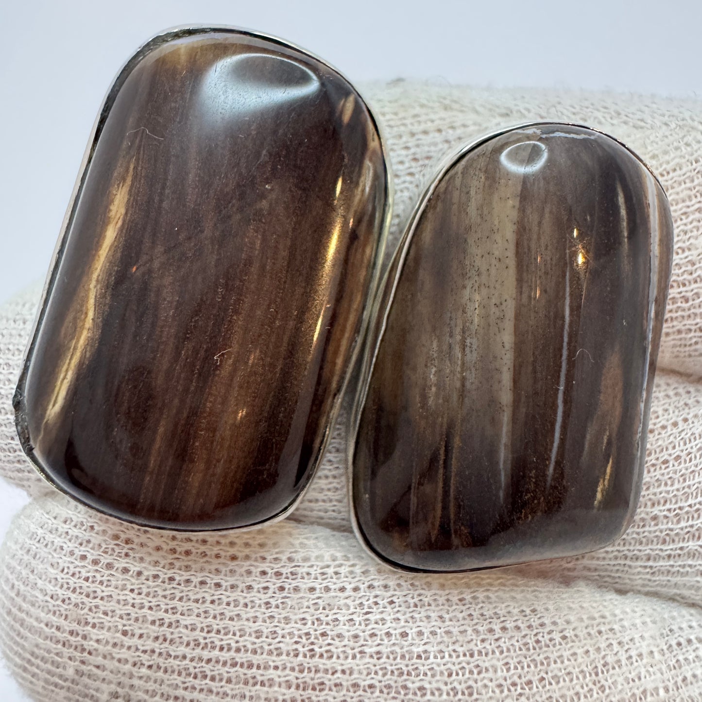 Vintage 1970s Very Large Sterling Silver Agate Cufflinks. Prob Denmark.