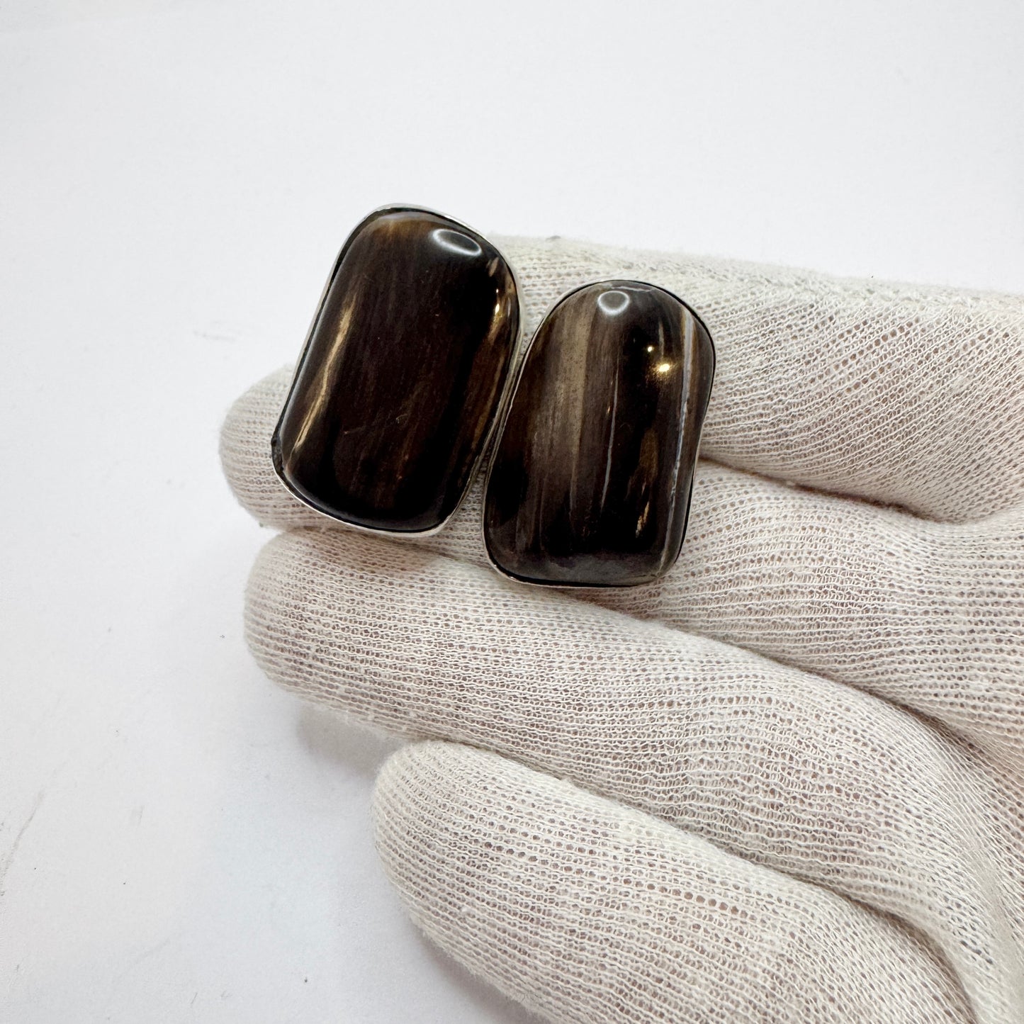 Vintage 1970s Very Large Sterling Silver Agate Cufflinks. Prob Denmark.