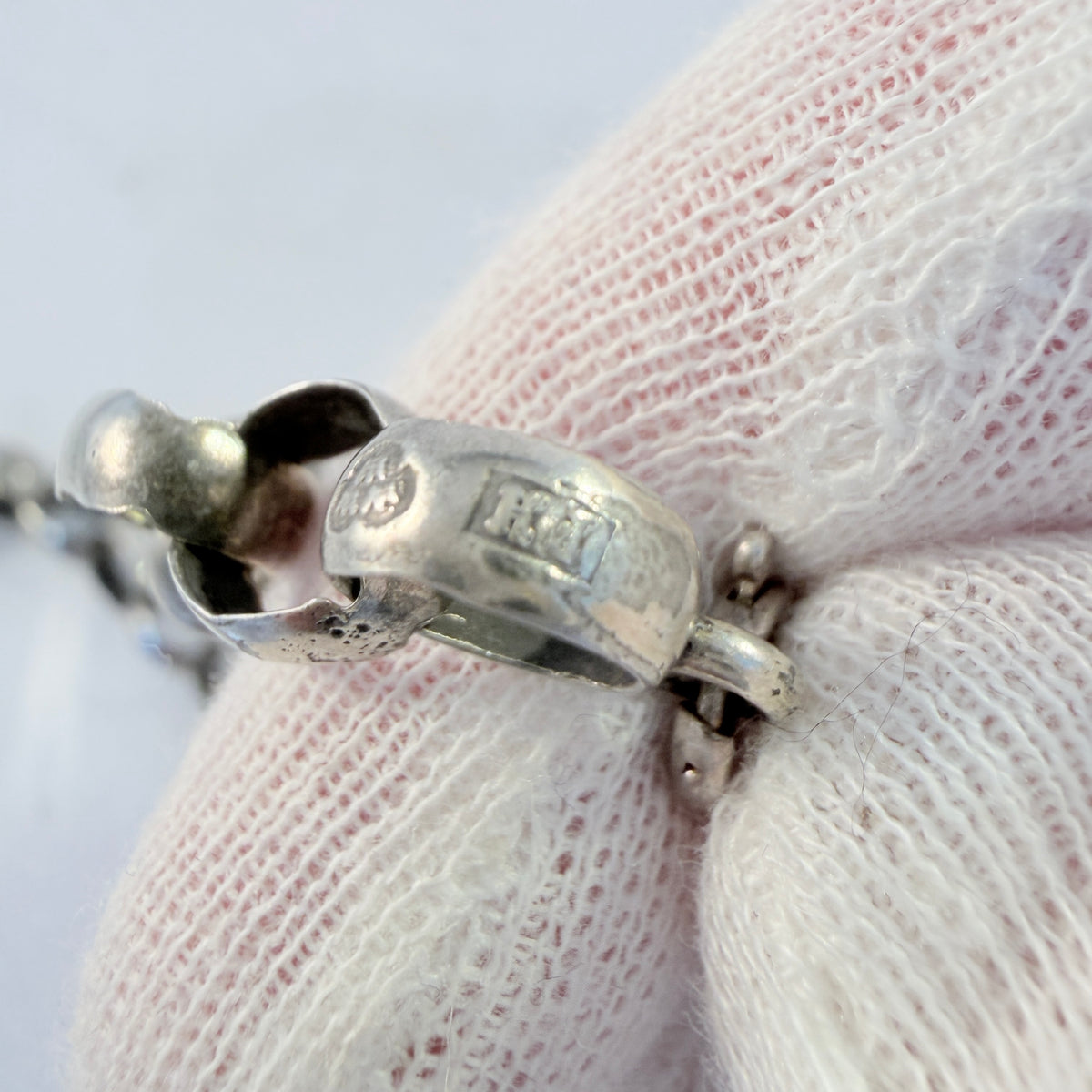 Frans Holm, Sweden 1862. Antique Solid Silver Hand-soldered Chain Necklace.