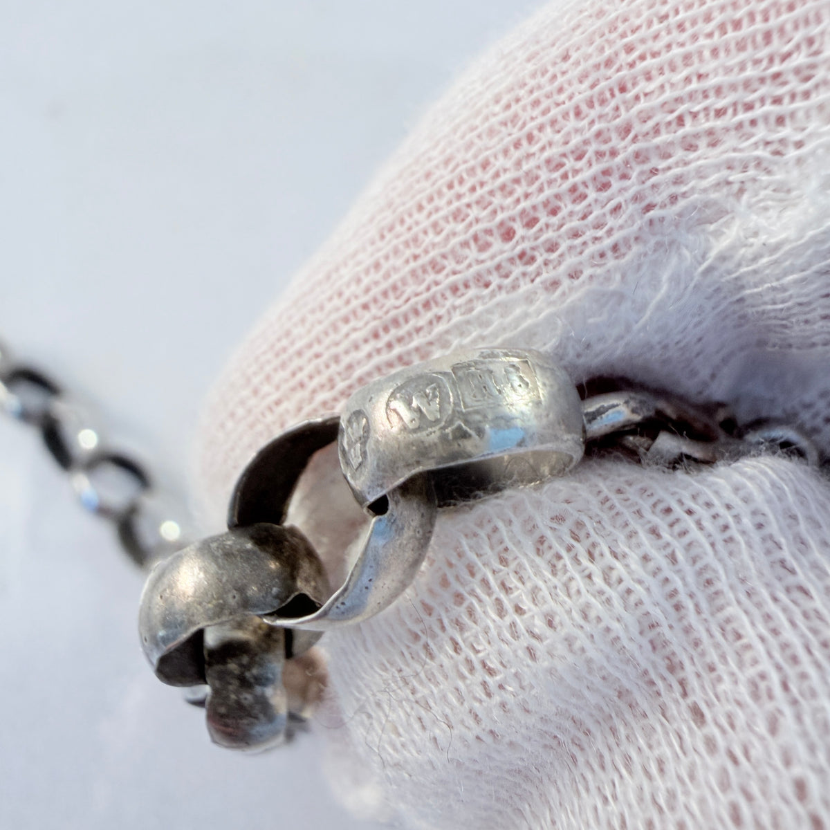 Frans Holm, Sweden 1862. Antique Solid Silver Hand-soldered Chain Necklace.