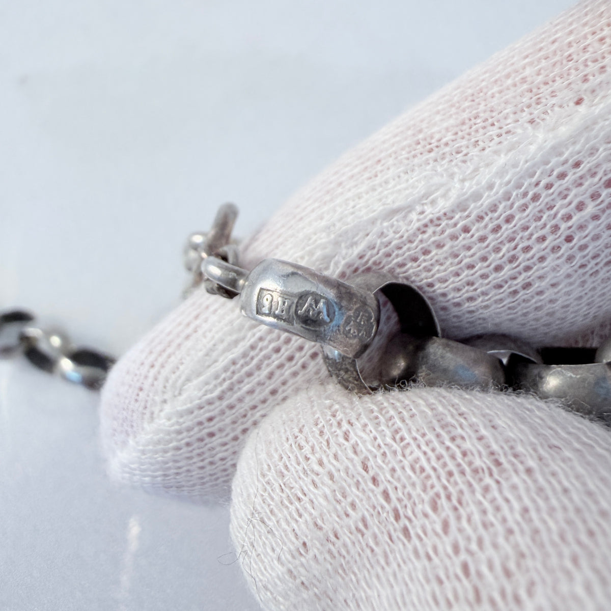 Frans Holm, Sweden 1862. Antique Solid Silver Hand-soldered Chain Necklace.