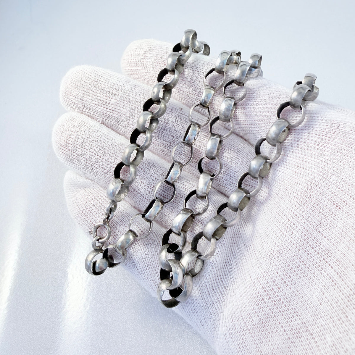 Frans Holm, Sweden 1862. Antique Solid Silver Hand-soldered Chain Necklace.